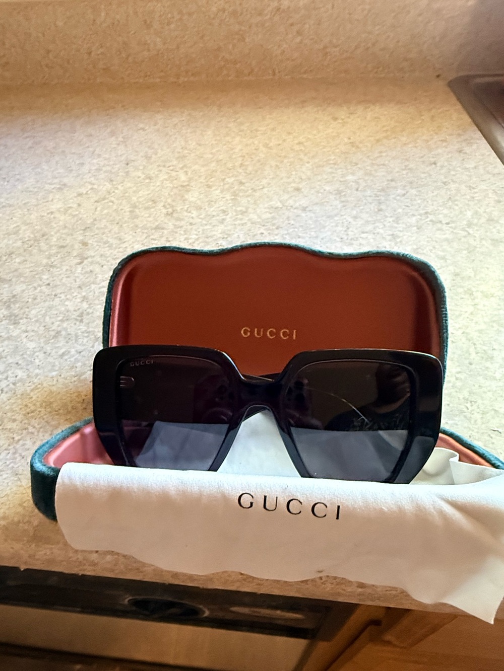 Gucci Black RECTANGULAR-FRAME Sunglasses